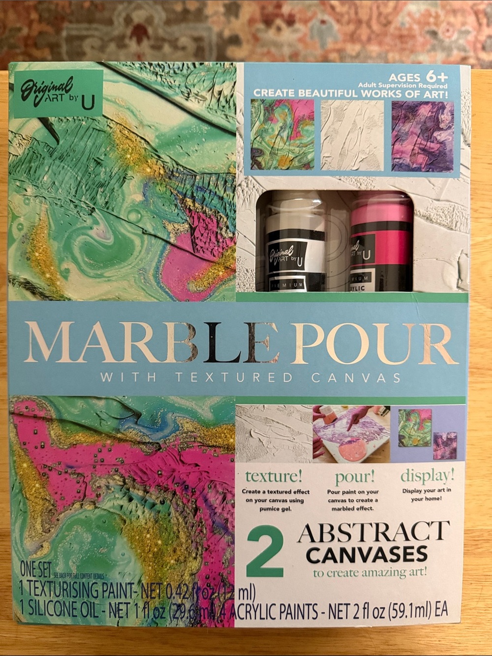 Marble Pour Abstract Canvases - Pink & Green